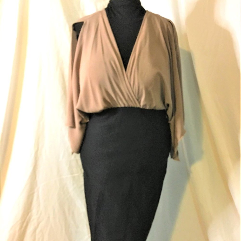 FTF SexyTaupe Top/Black Spandex Bottom Dress 2X